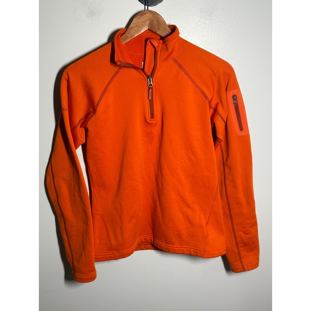 Marmot Mens Orange Half Zip Fleece Pullover Jacket Arm Pocket Small S/P